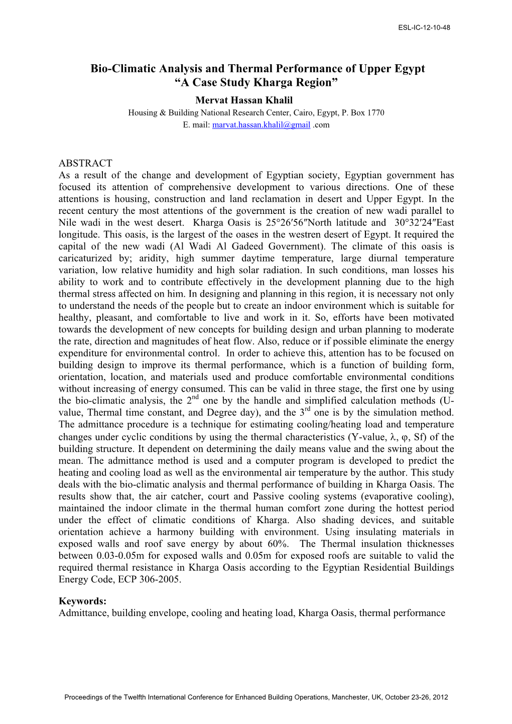 Bio-Climatic Analysis and Thermal Performance of Upper Egypt “A