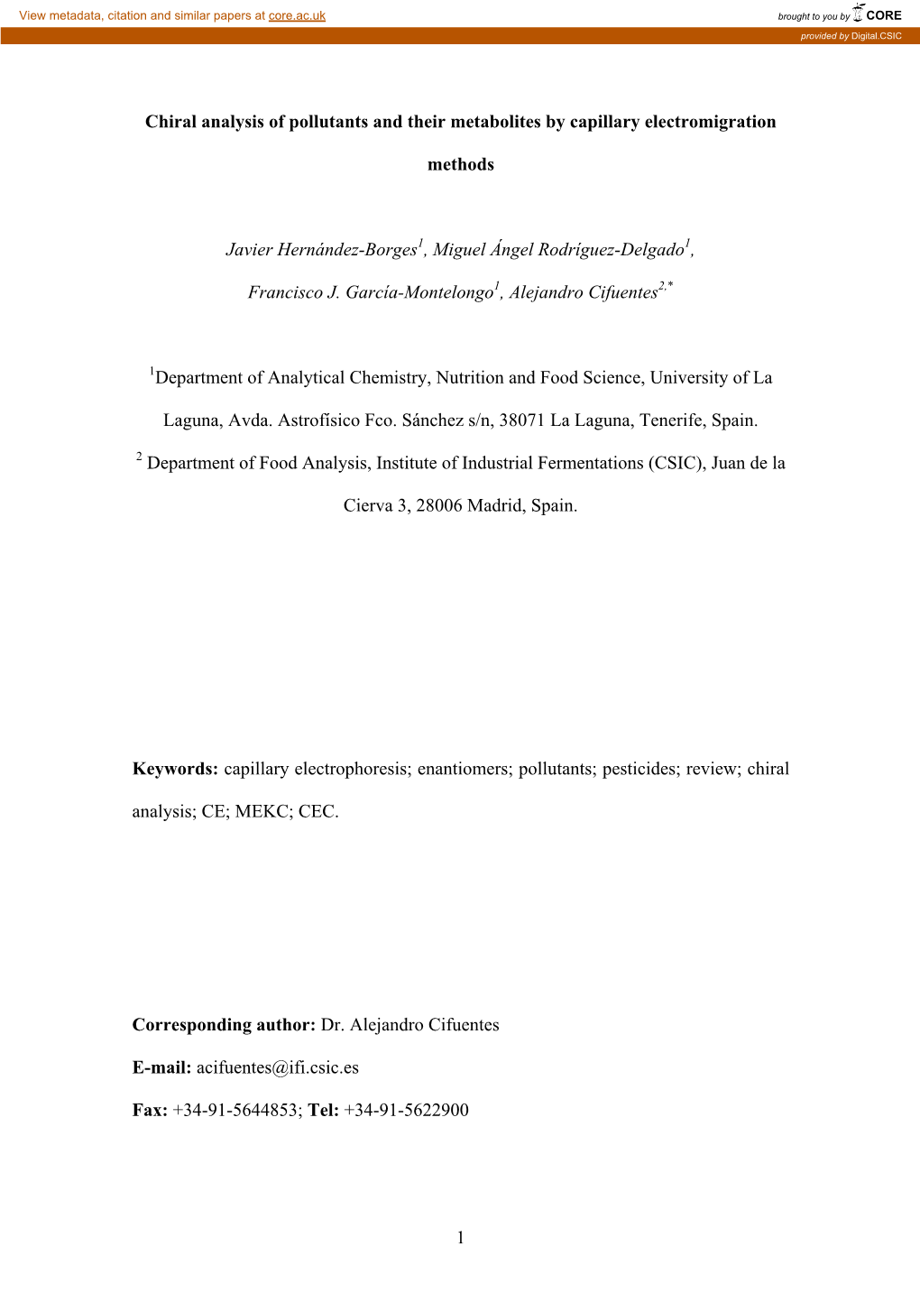 1 Chiral Analysis of Pollutants and Their Metabolites by Capillary