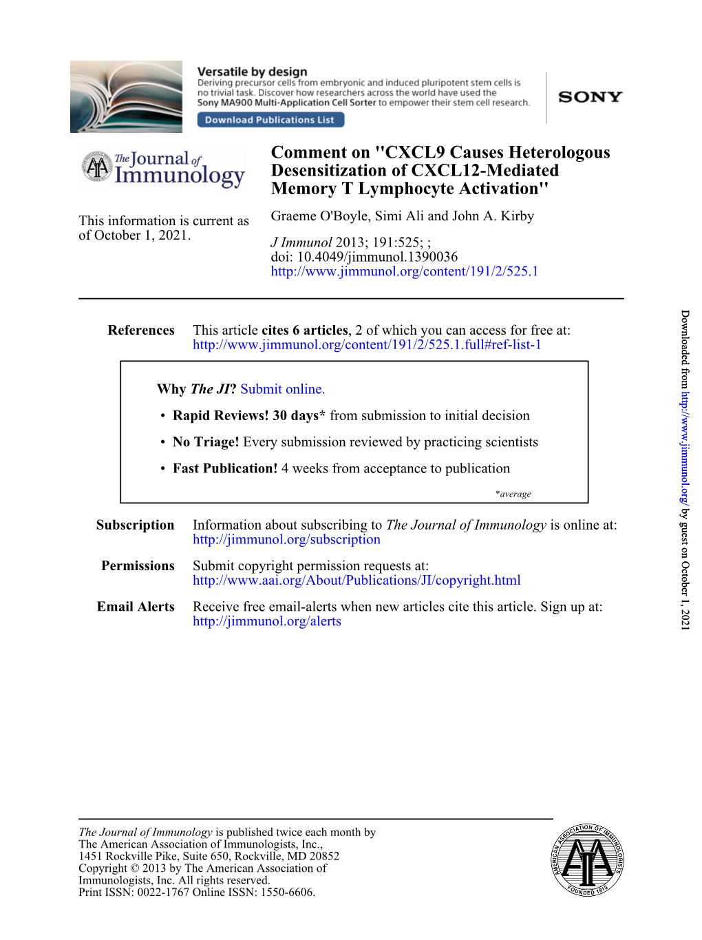 Memory T Lymphocyte Activation'' Desensitization of CXCL12