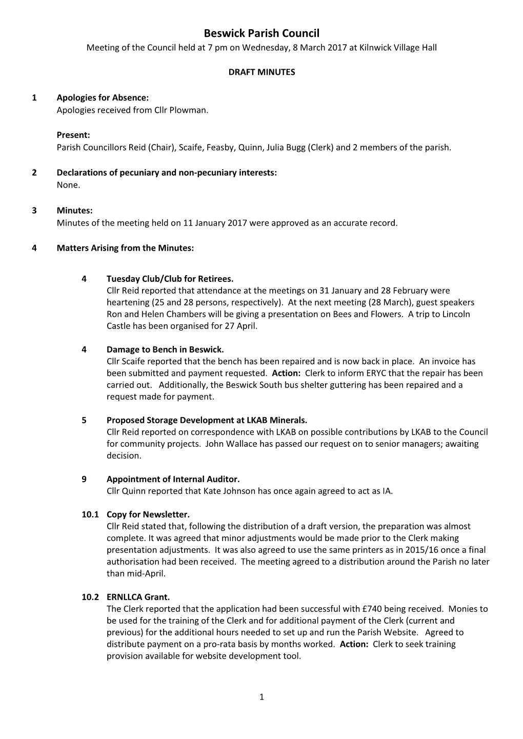 Minutes of the Council Meeting 8 March 2017