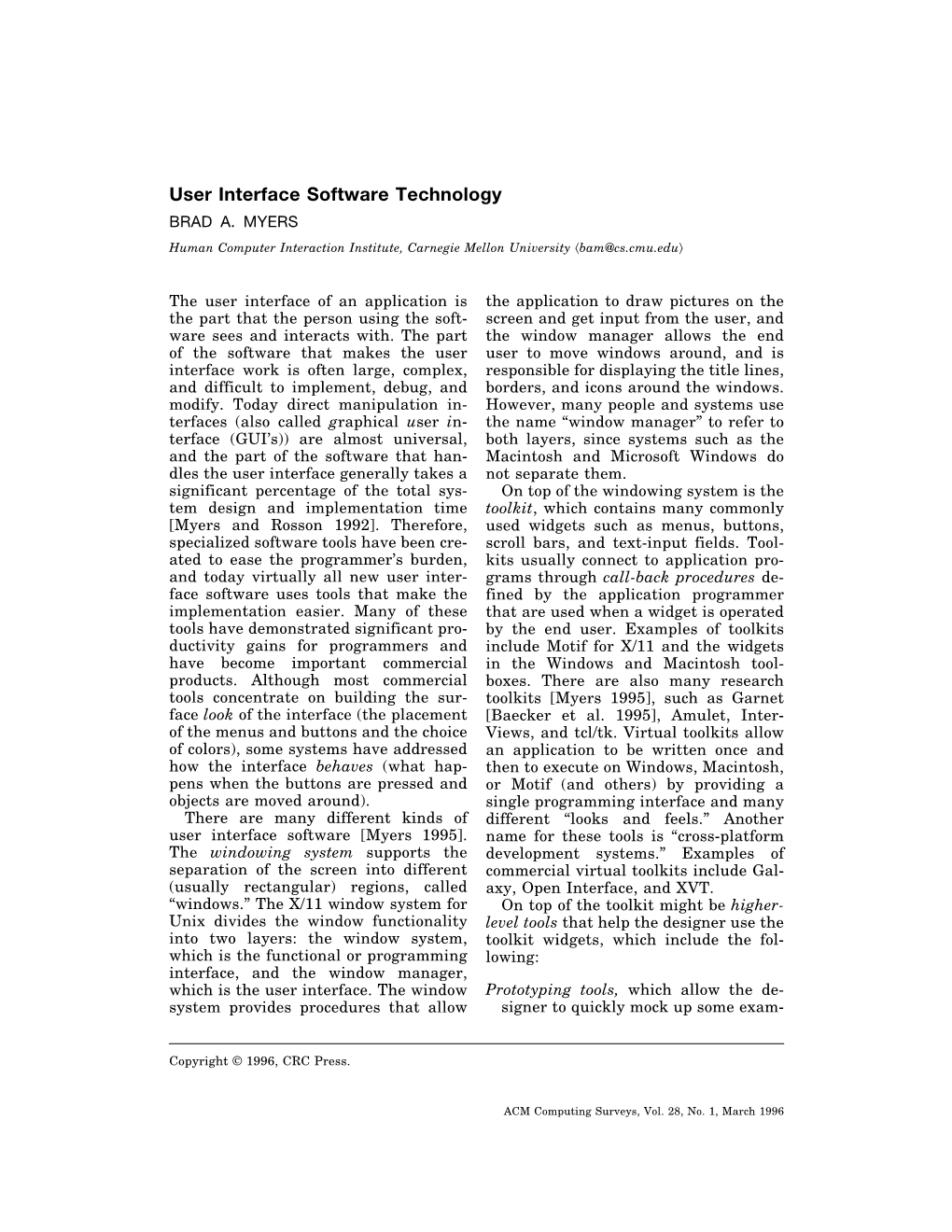 User Interface Software Technology BRAD A