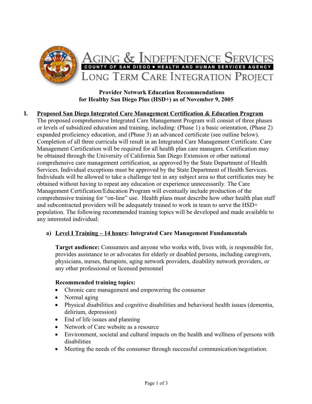 ATTACHMENT III: Proposed San Diego Integrated Care Management Education Program s1