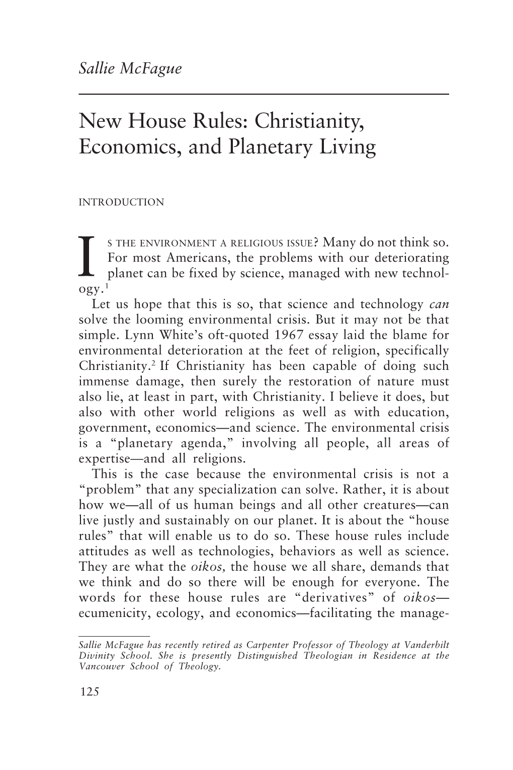New House Rules: Christianity, Economics, and Planetary Living