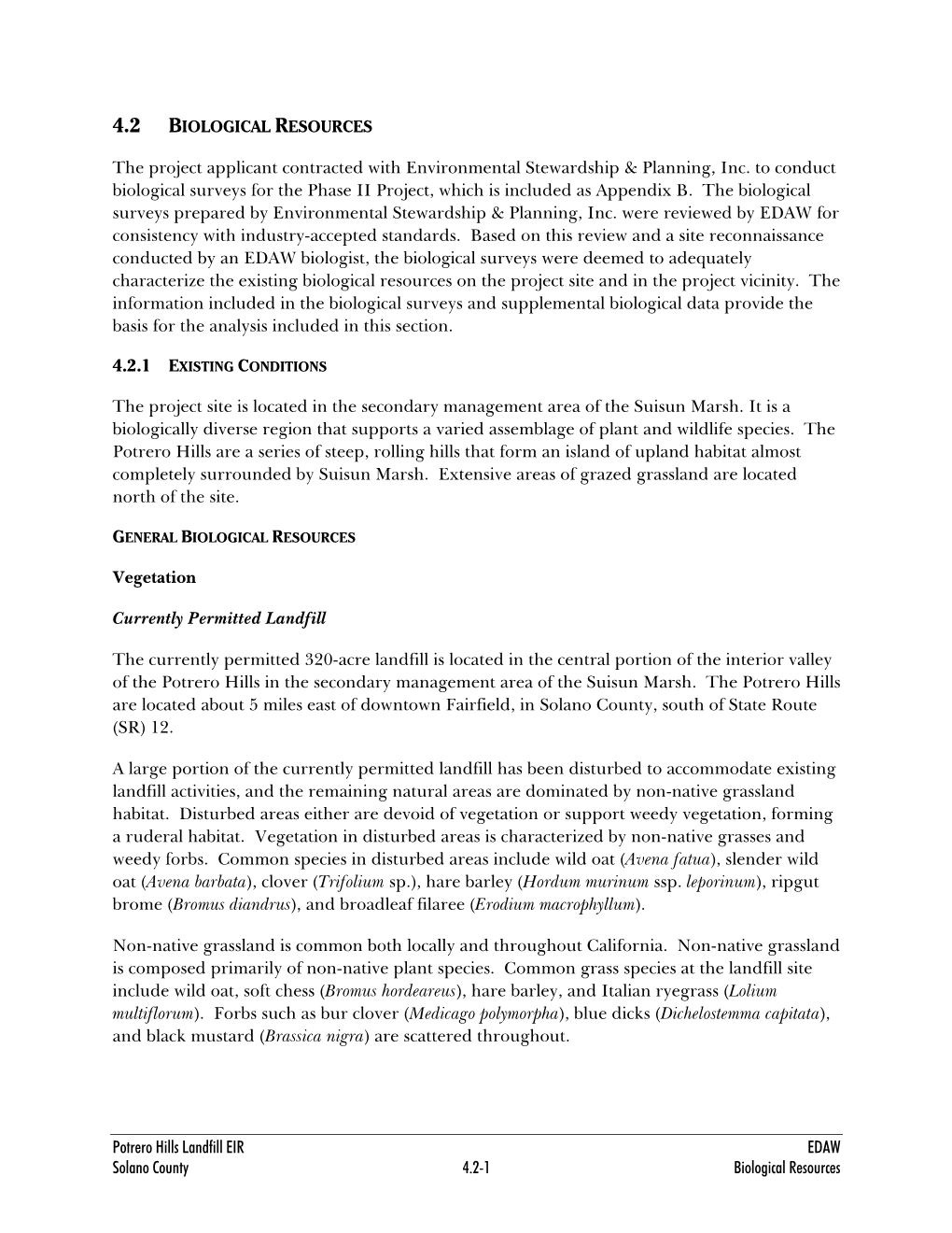 Potrero Hills Landfill EIR EDAW Solano County 4.2-1 Biological Resources Proposed Phase II Expansion Area