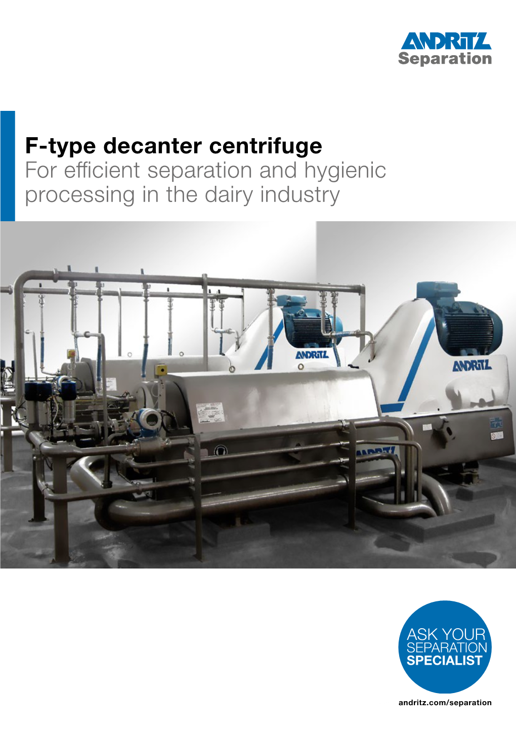 F-Type Decanter Centrifuge for Efficient Separation and Hygienic Processing in the Dairy Industry