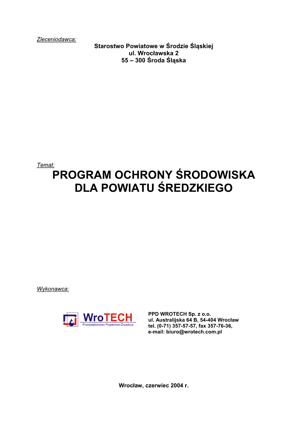 Program Ochrony Środowiska Dla Powiatu Średzkiego