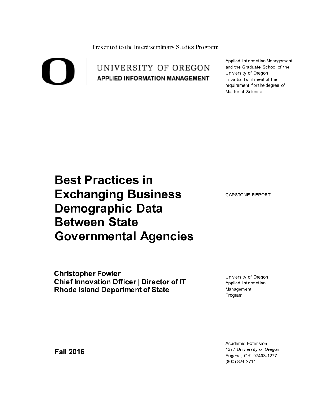 Best Practices in Exchanging Business Demographic Data Between