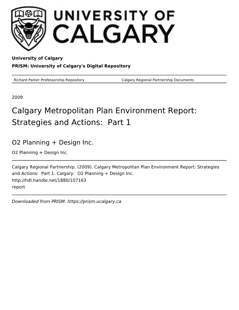 Calgary Metropolitan Plan Environment Report: Strategies and Actions: Part 1