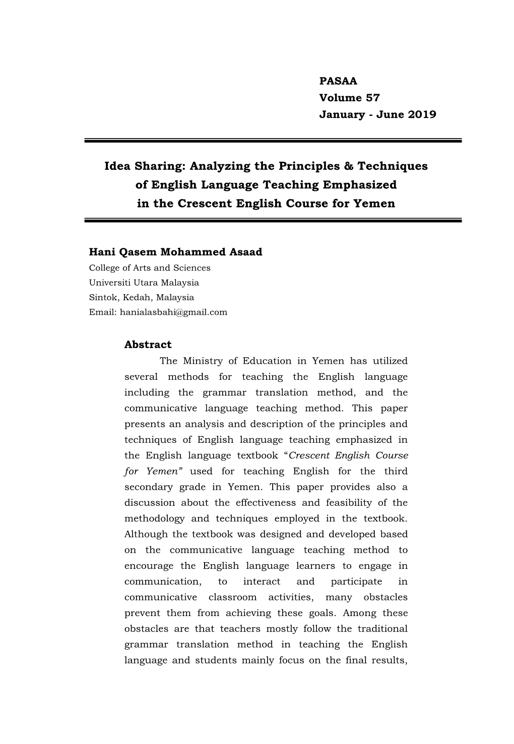 Analyzing the Principles & Techniques of English Language Teaching Emphasized in the Crescent English Course