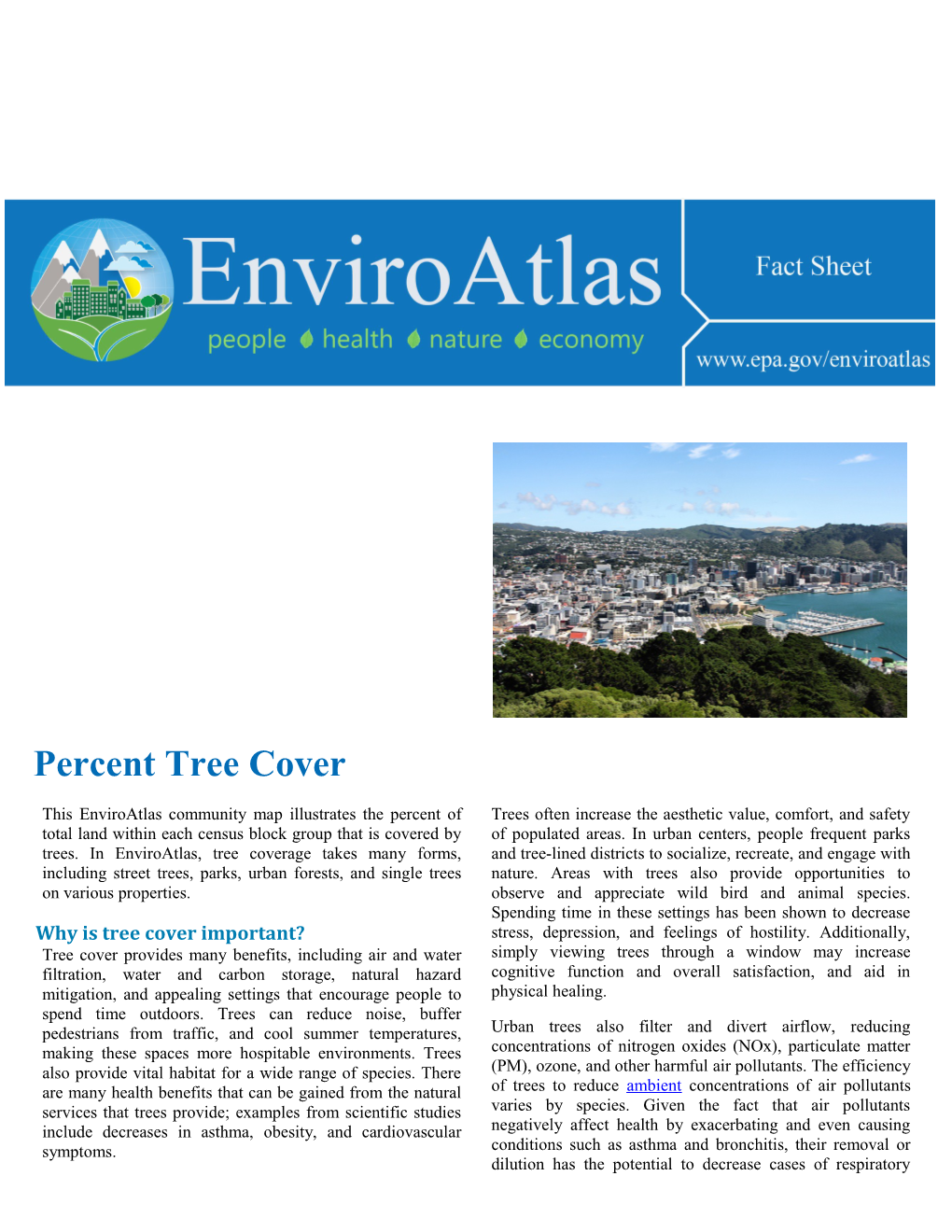 Percent Tree Cover, Enviroatlas Community Fact Sheet, September 2013