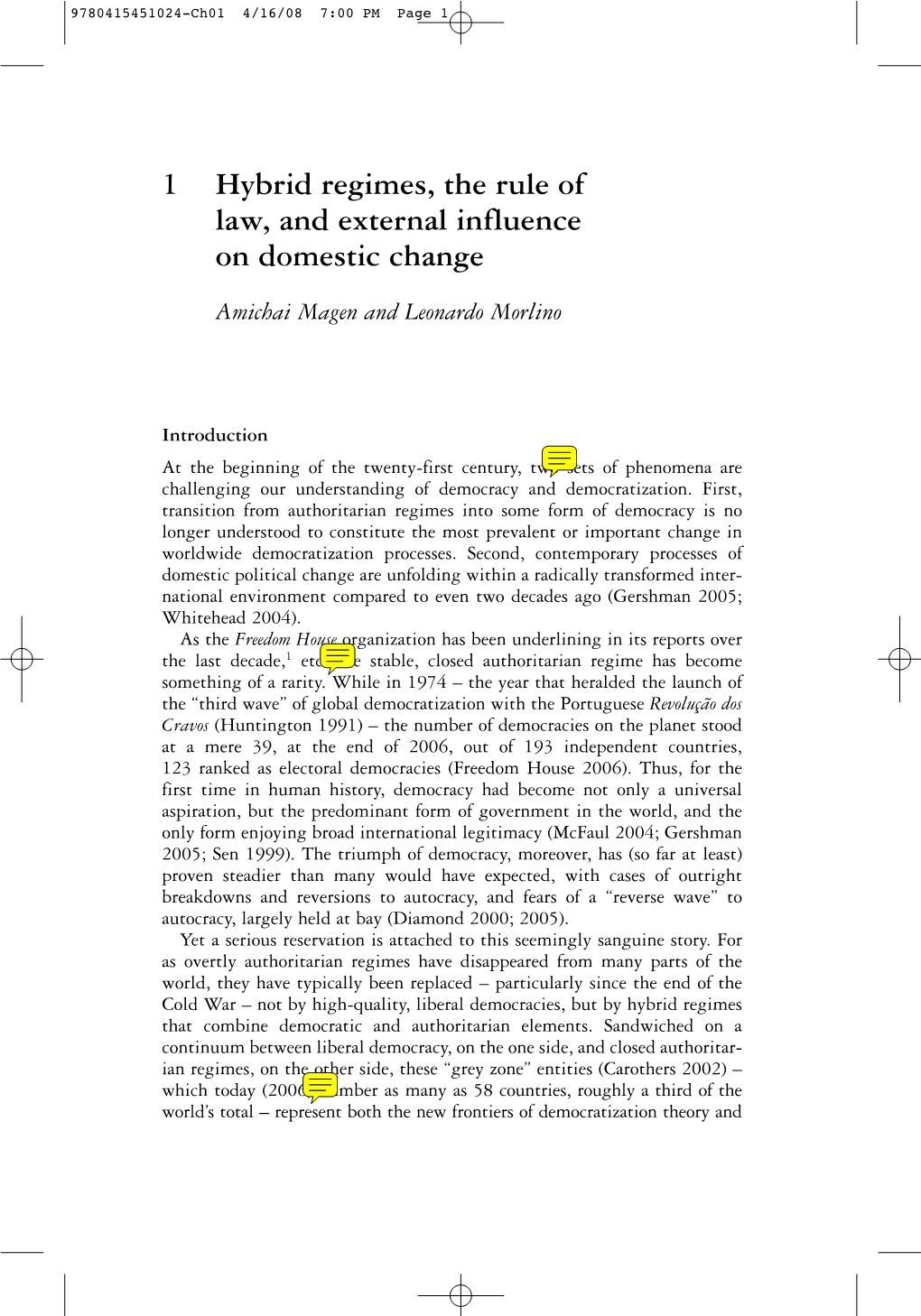 1 Hybrid Regimes, the Rule of Law, and External Influence on Domestic Change