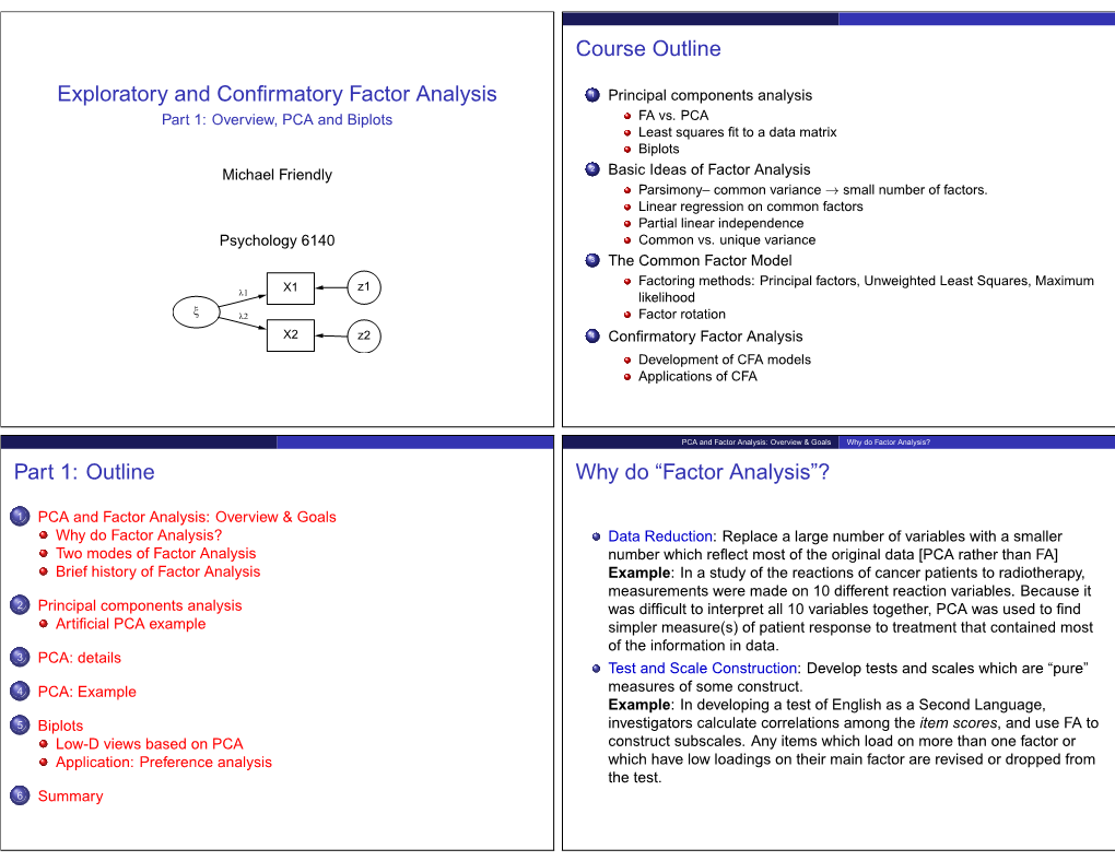 Exploratory and Confirmatory Factor Analysis Course Outline Part 1
