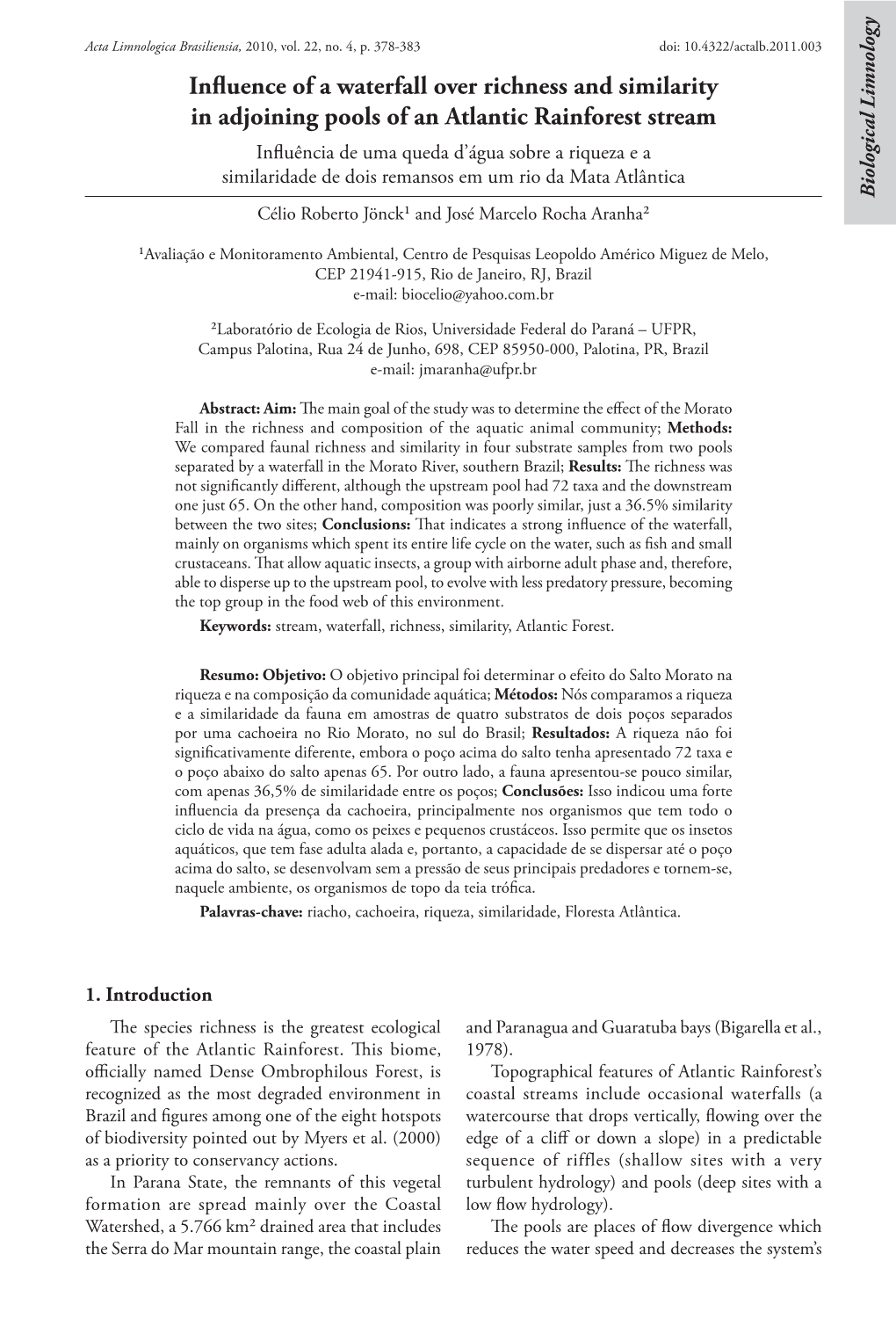 Influence of a Waterfall Over Richness and Similarity in Adjoining Pools Of