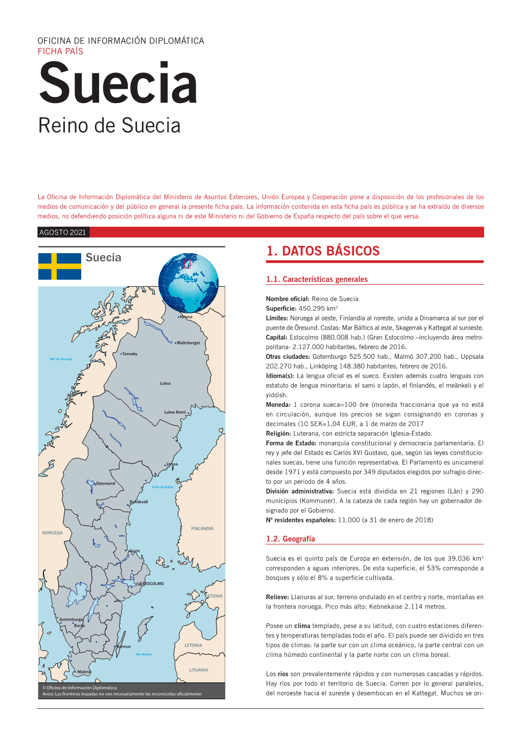 FICHA PAÍS Suecia Reino De Suecia