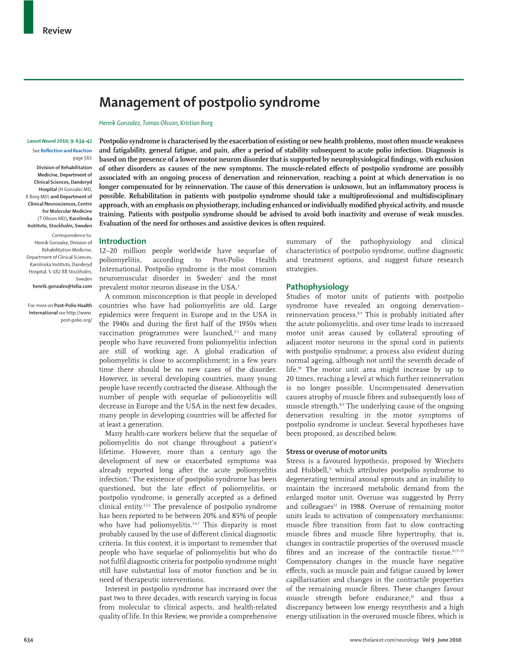 Management of Postpolio Syndrome