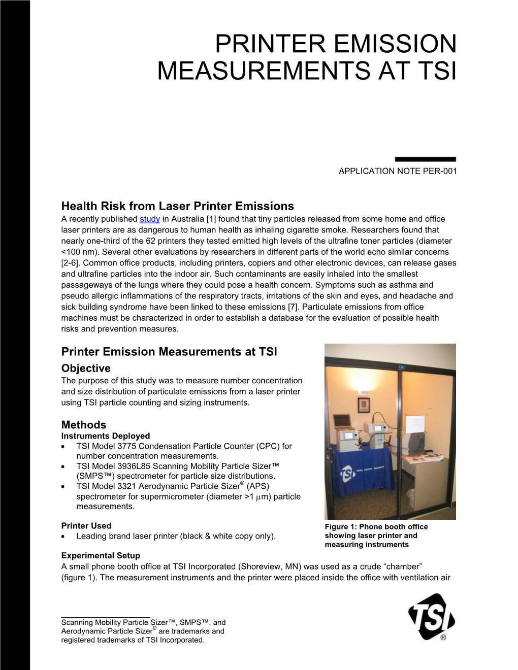 Printer Emission Measurements at TSI Application Note PER-001