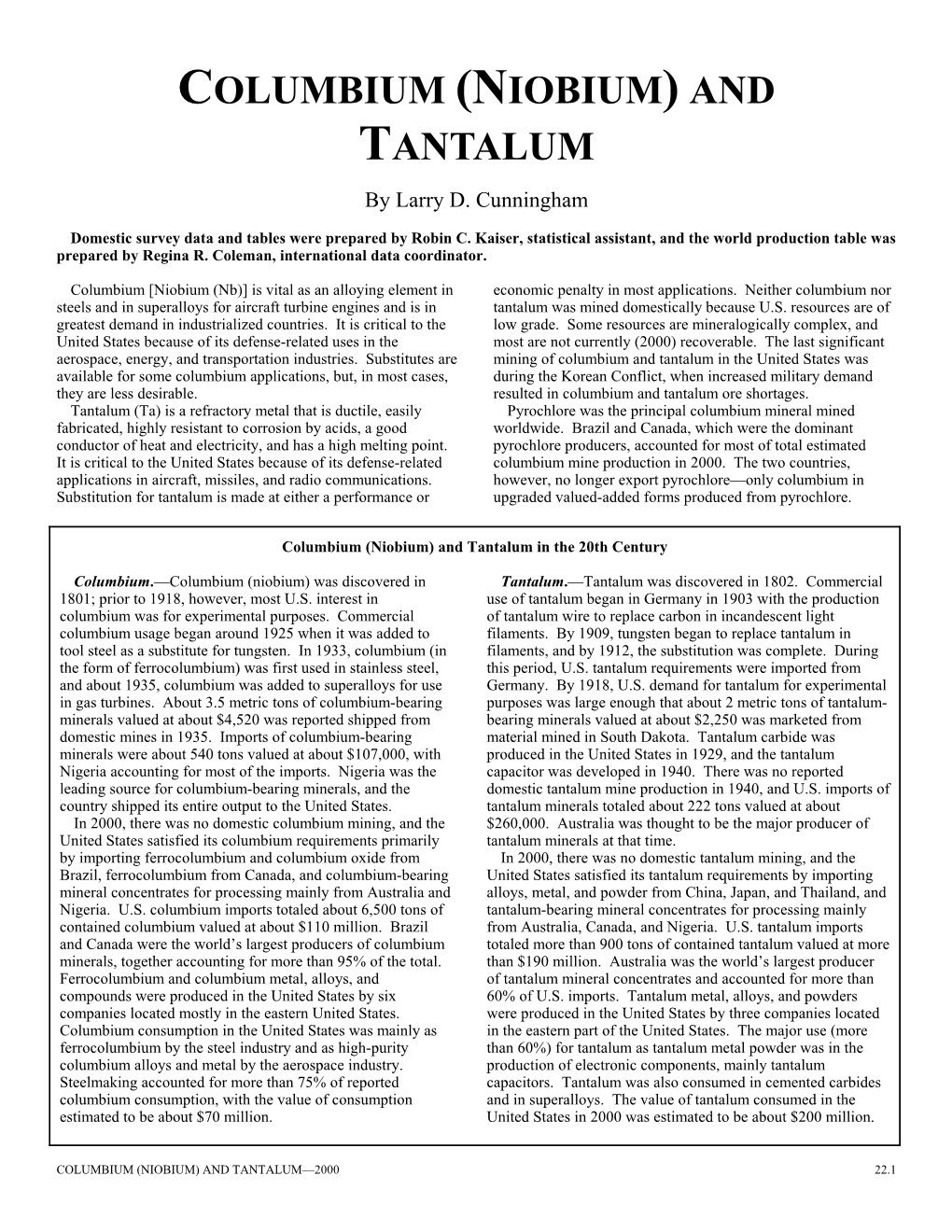 Columbium (Niubium) and Tantalum