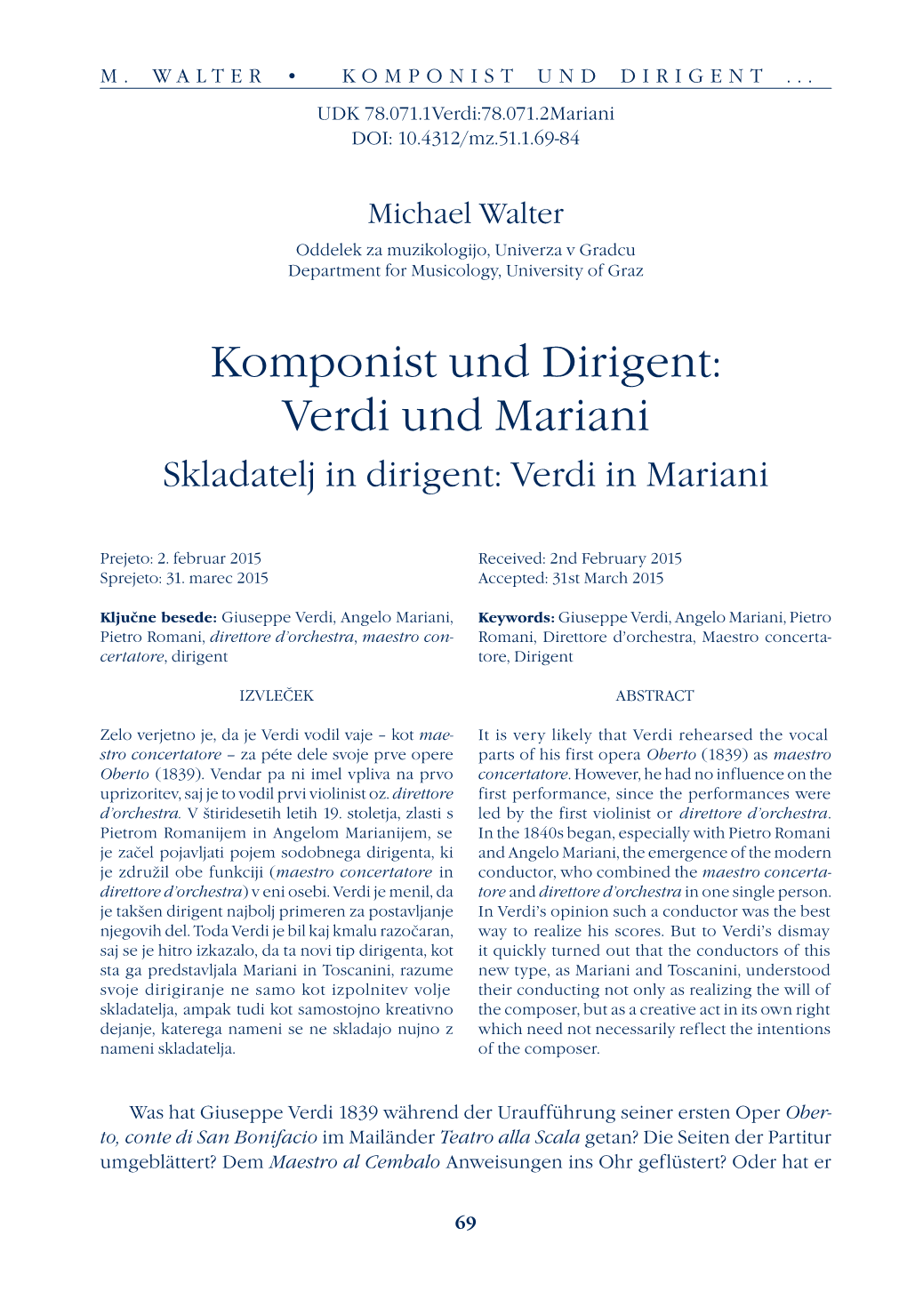 Komponist Und Dirigent: Verdi Und Mariani Skladatelj in Dirigent: Verdi in Mariani