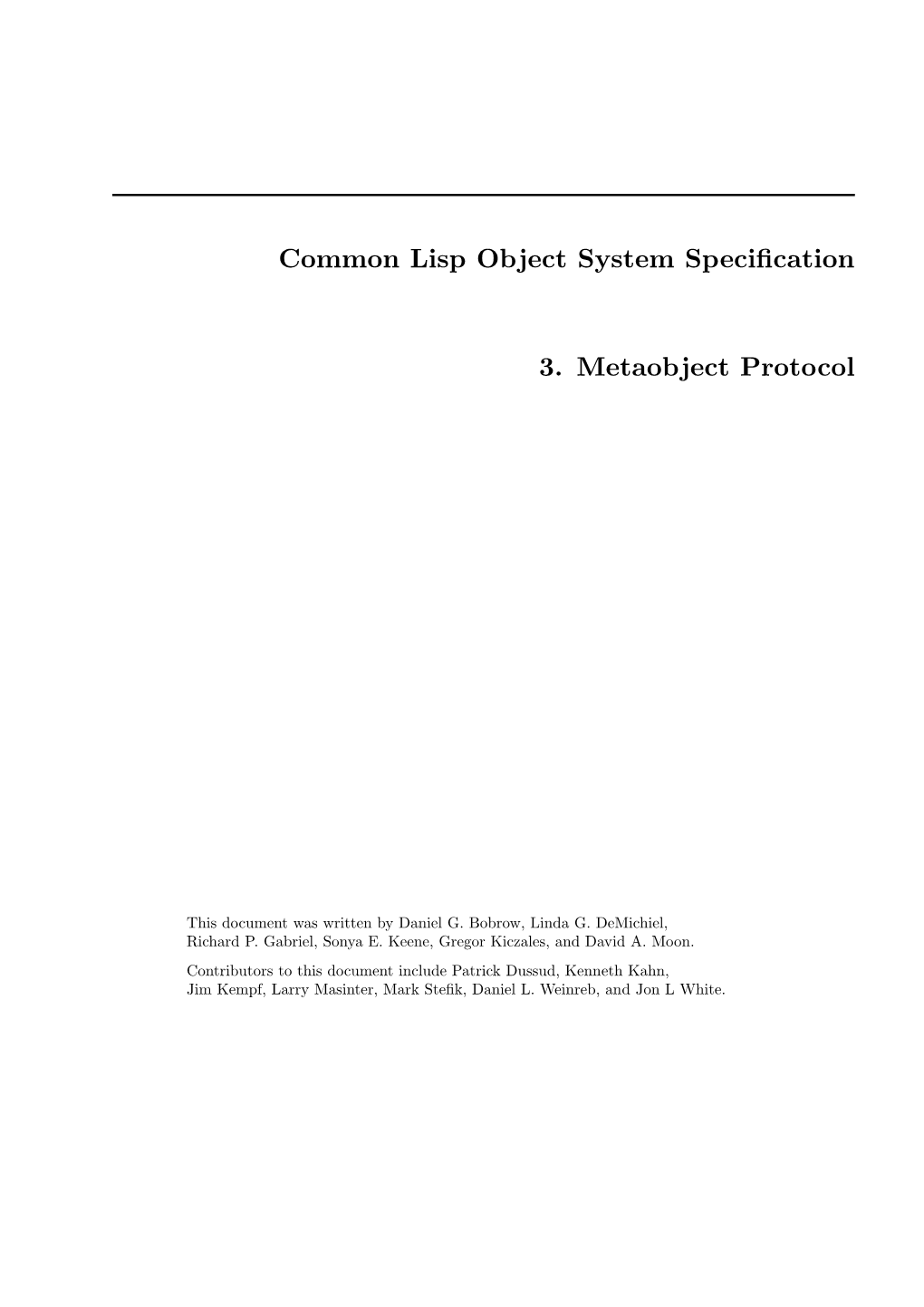 Common Lisp Object System Specification 3. Metaobject Protocol