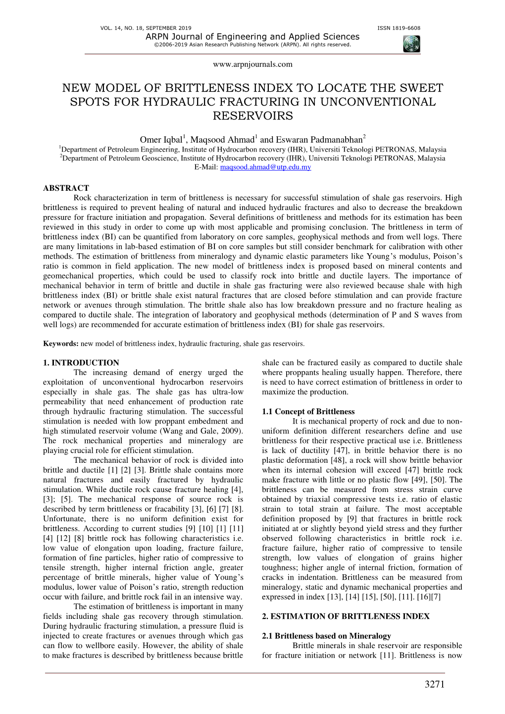 New Model of Brittleness Index to Locate the Sweet Spots for Hydraulic Fracturing in Unconventional Reservoirs