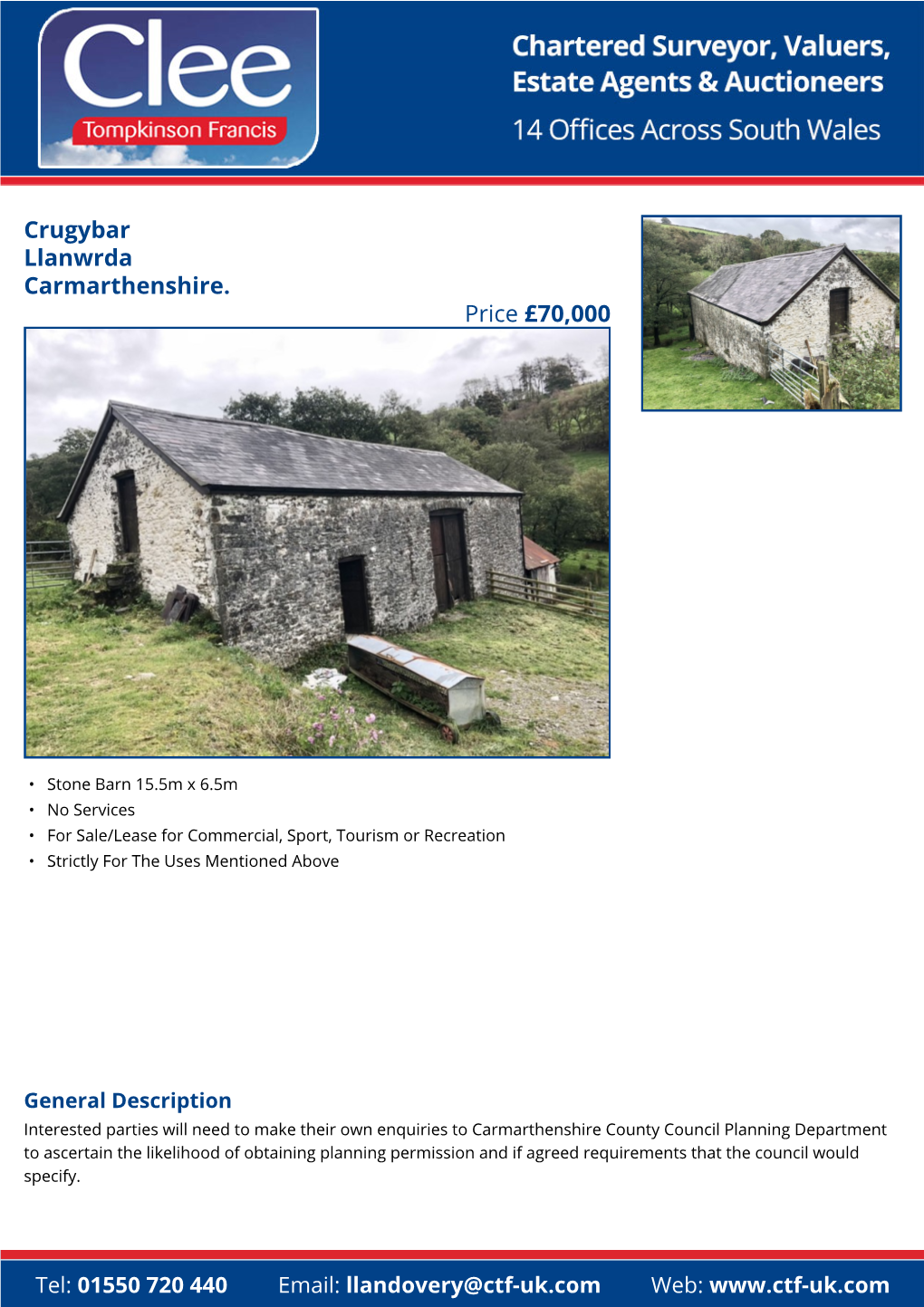 Crugybar Llanwrda Carmarthenshire. Price £70,000