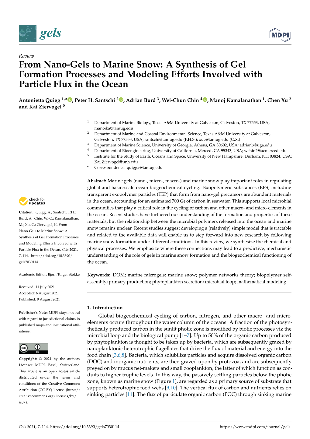 From Nano-Gels to Marine Snow: a Synthesis of Gel Formation Processes and Modeling Efforts Involved with Particle Flux in the Ocean