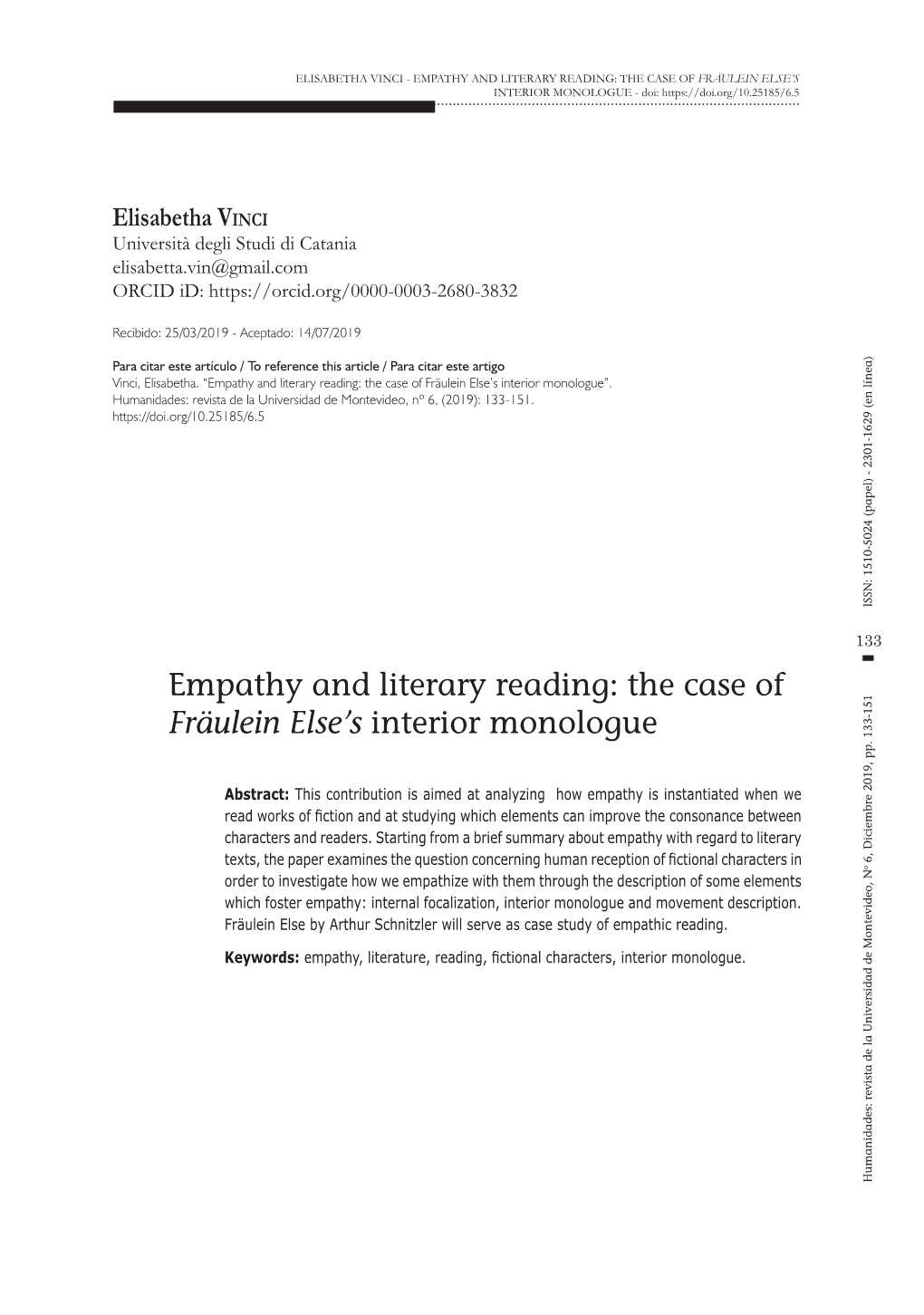 Empathy and Literary Reading: the Case of Fräulein Else's Interior Monologue