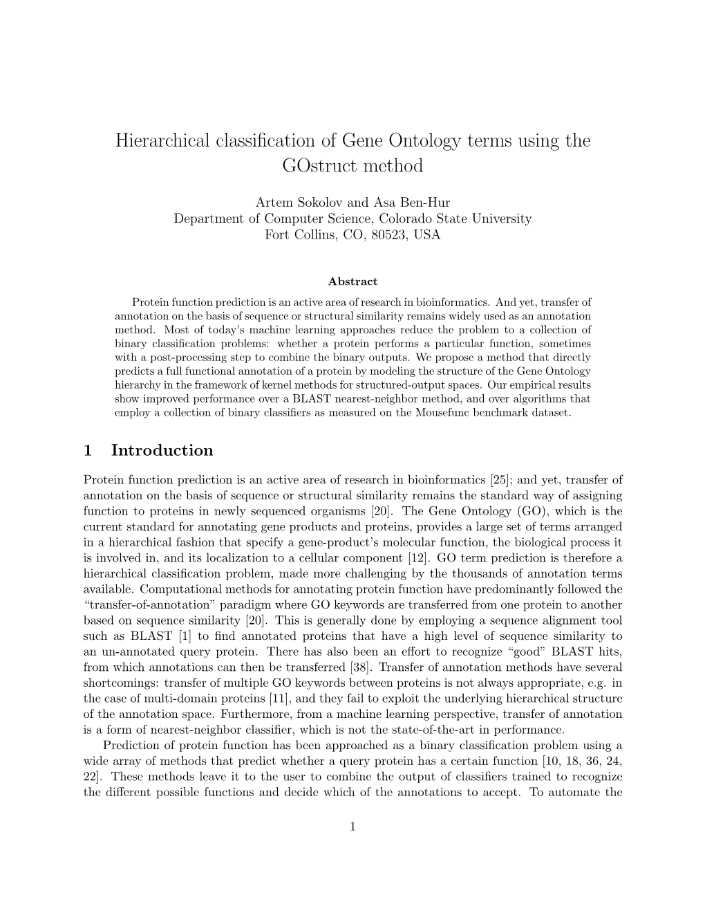 Hierarchical Classification of Gene Ontology Terms Using the Gostruct