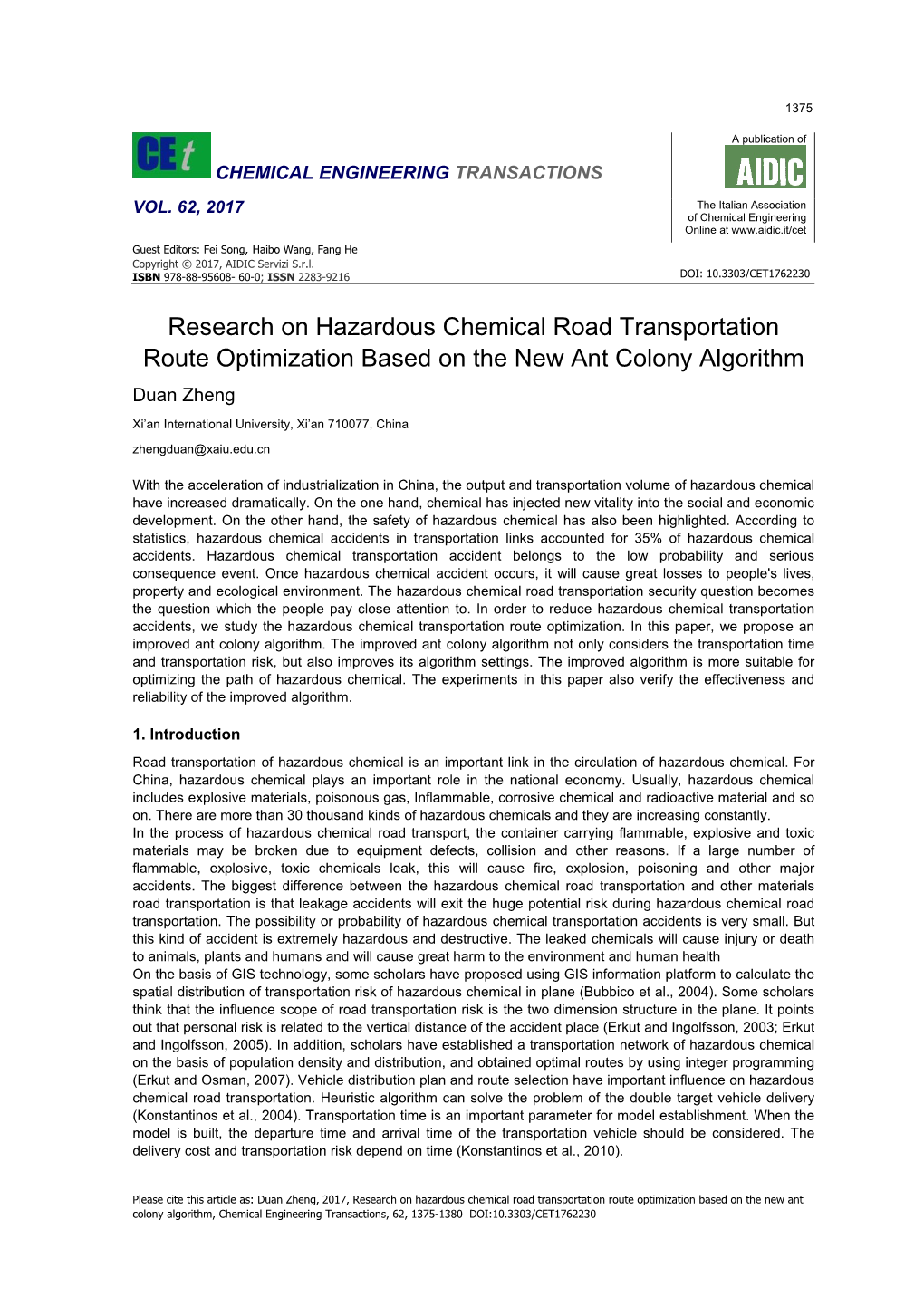 Research on Hazardous Chemical Road Transportation Route Optimization Based on the New Ant Colony Algorithm