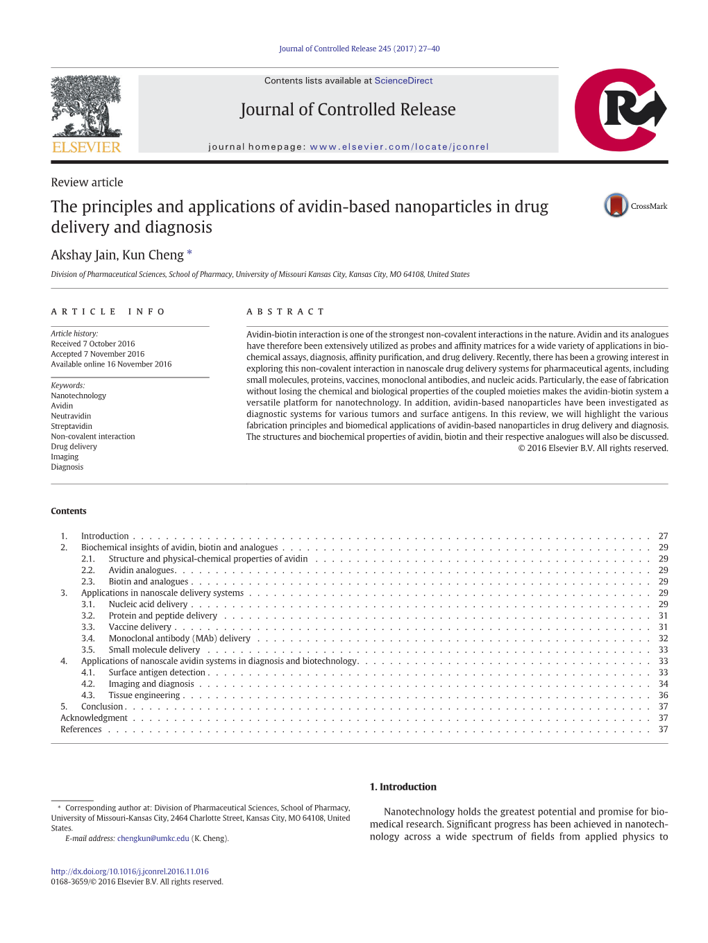 The Principles and Applications of Avidin-Based Nanoparticles in Drug Delivery and Diagnosis