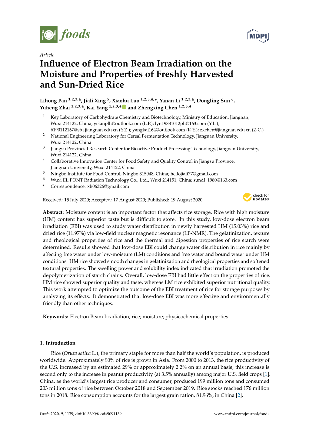 Influence of Electron Beam Irradiation on the Moisture and Properties Of