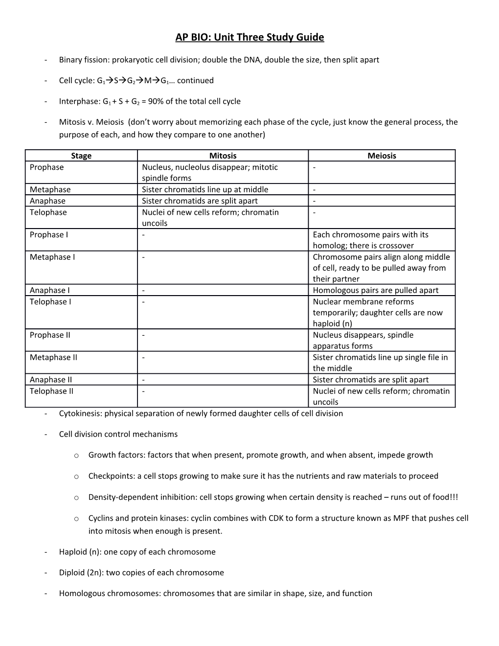 AP BIO: Unit Three Study Guide