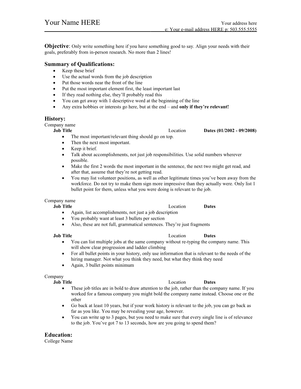 Chronological Resume Template