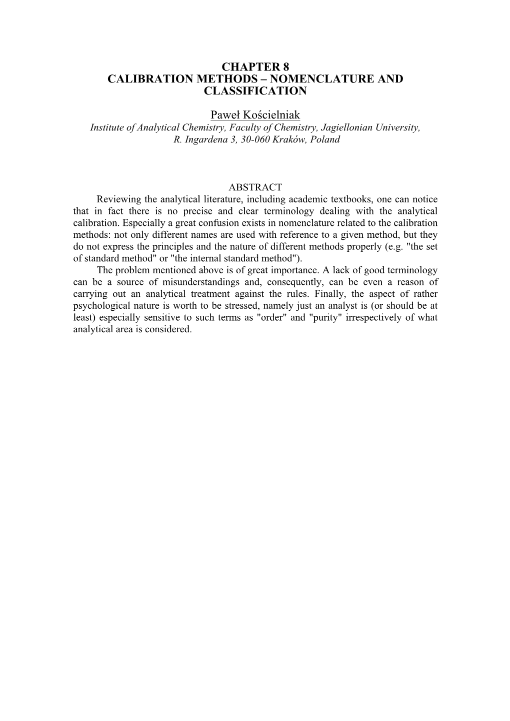 Calibration Methods – Nomenclature and Classification