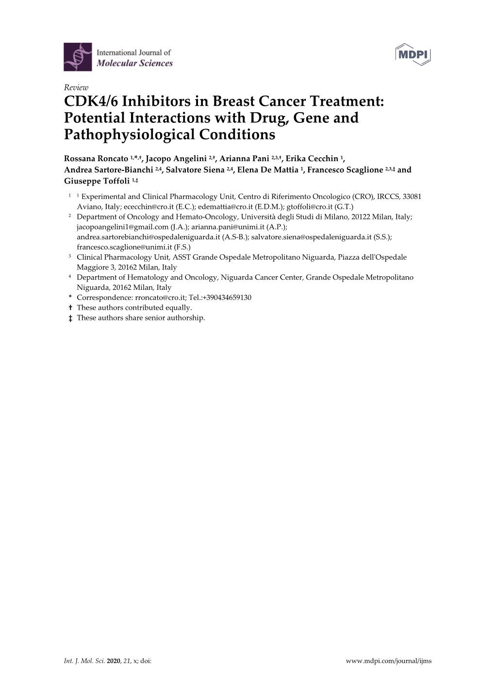 CDK4/6 Inhibitors in Breast Cancer Treatment: Potential Interactions with Drug, Gene and Pathophysiological Conditions