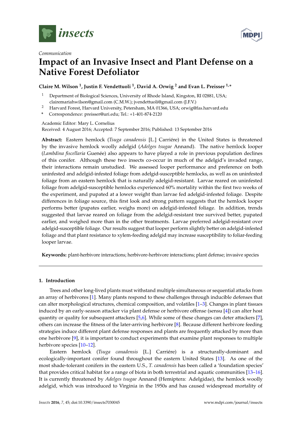 Impact of an Invasive Insect and Plant Defense on a Native Forest Defoliator