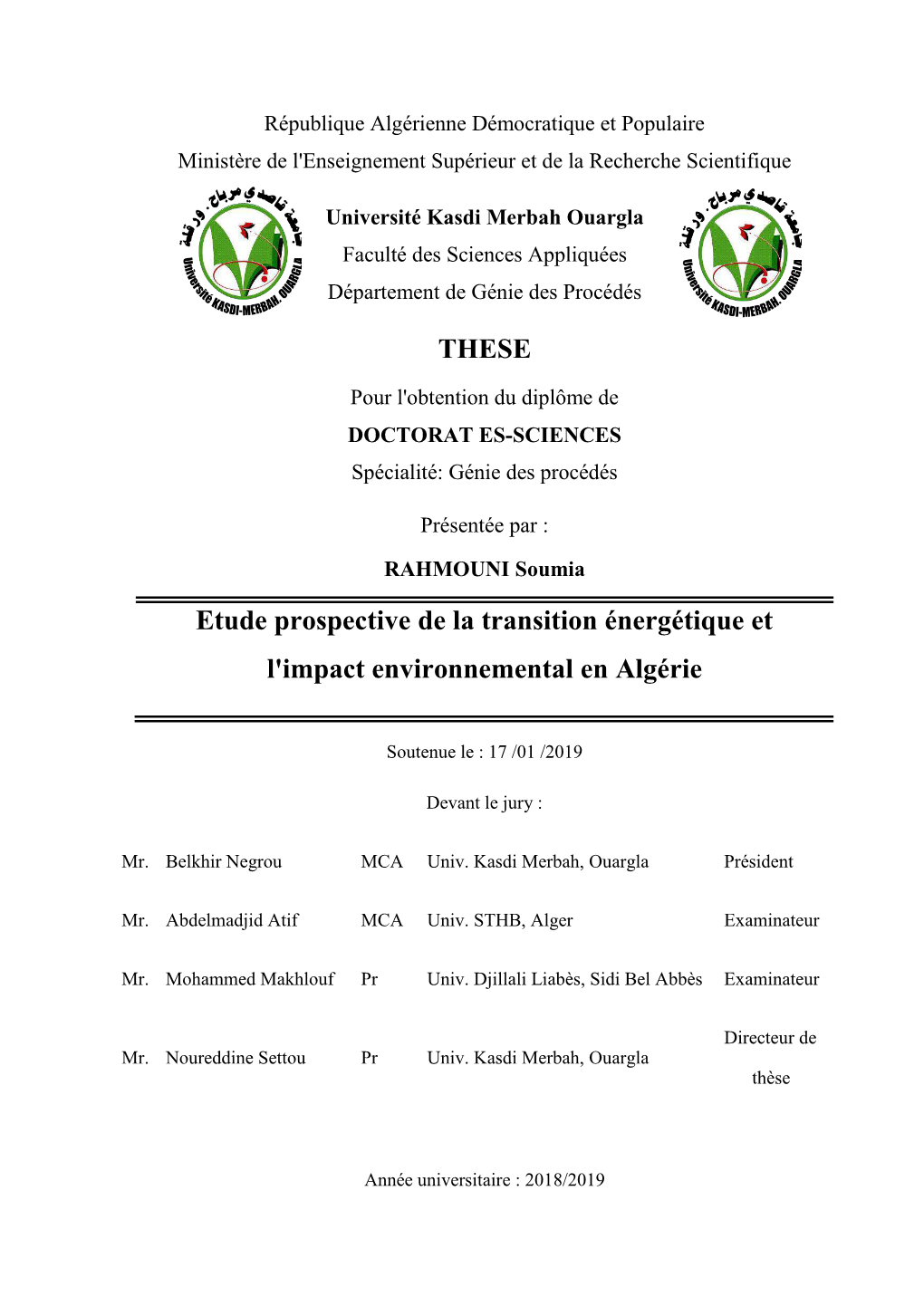 THESE Etude Prospective De La Transition Énergétique Et L'impact