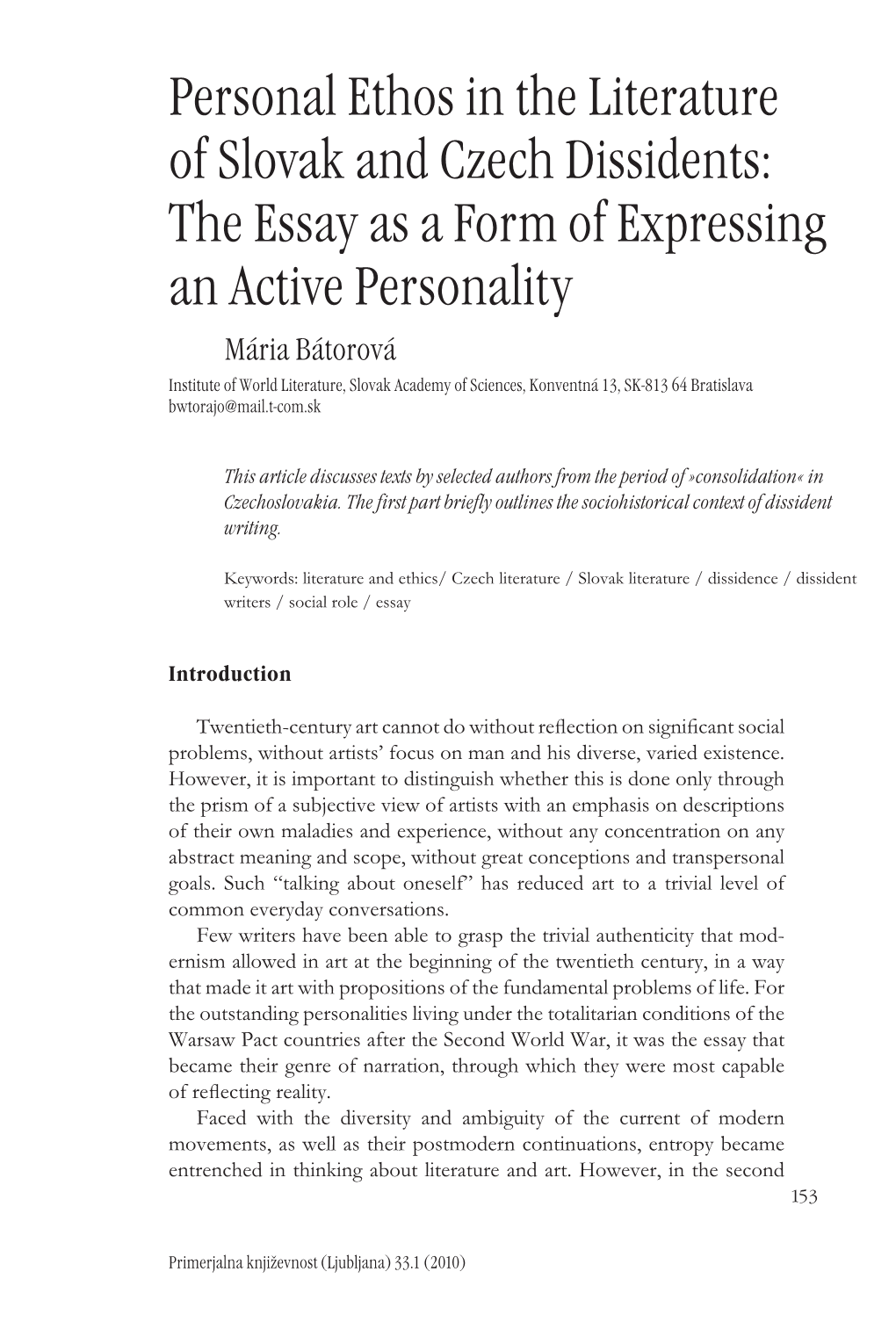 The Essay As a Form of Expressing an Active Personality