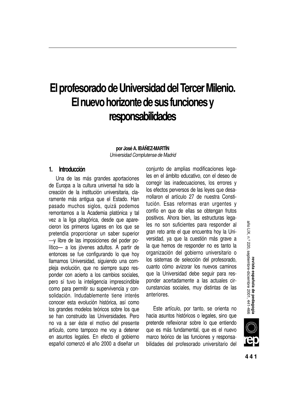 El Profesorado De Universidad Del Tercer Milenio. El Nuevo Horizonte De Sus Funciones Y Responsabilidades