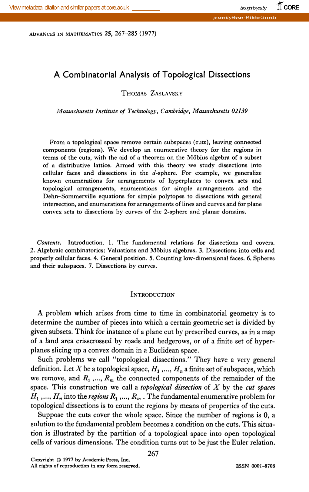 A Combinatorial Analysis of Topological Dissections