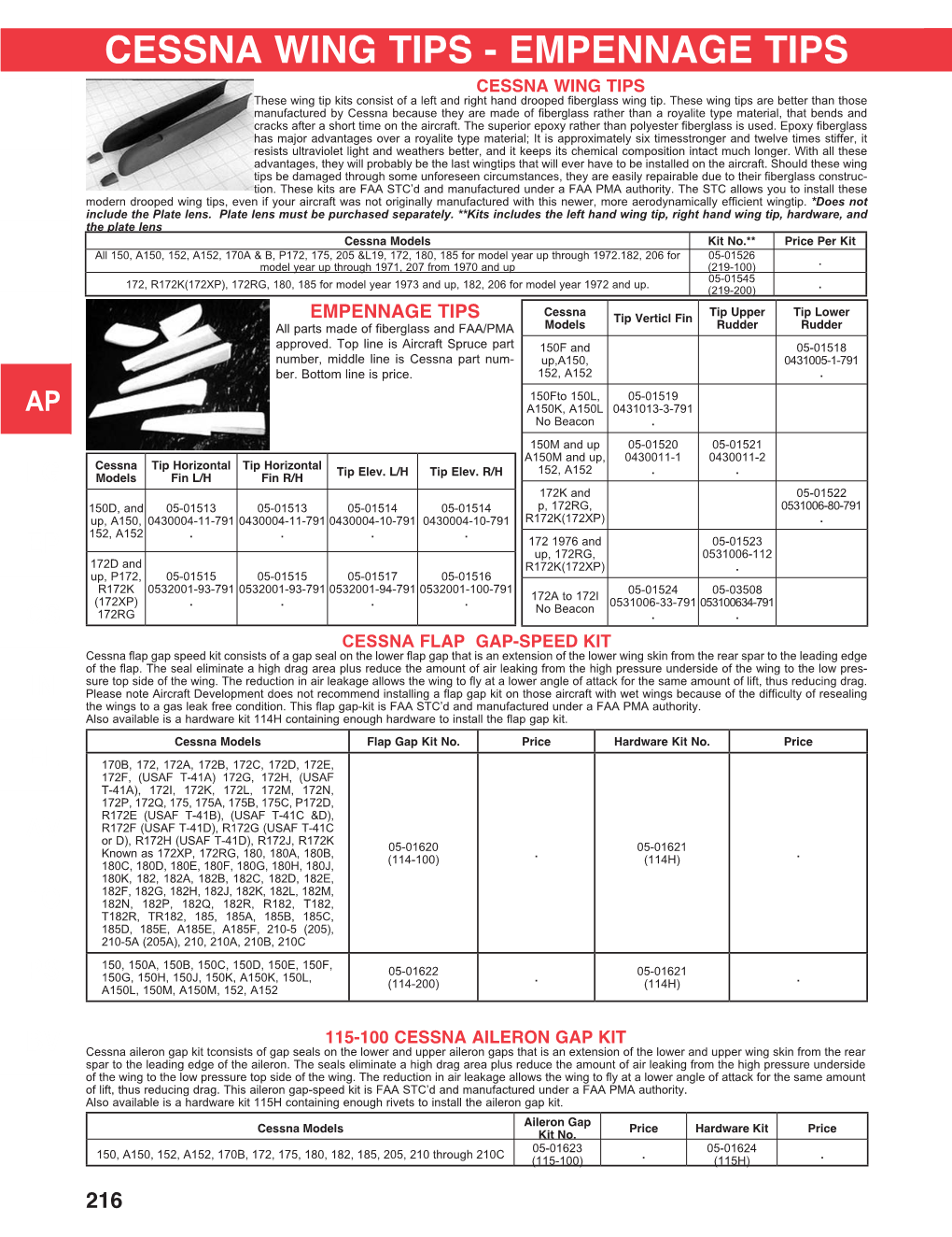 CESSNA WING TIPS - EMPENNAGE TIPS CESSNA WING TIPS These Wing Tip Kits Consist of a Left and Right Hand Drooped Fiberglass Wing Tip