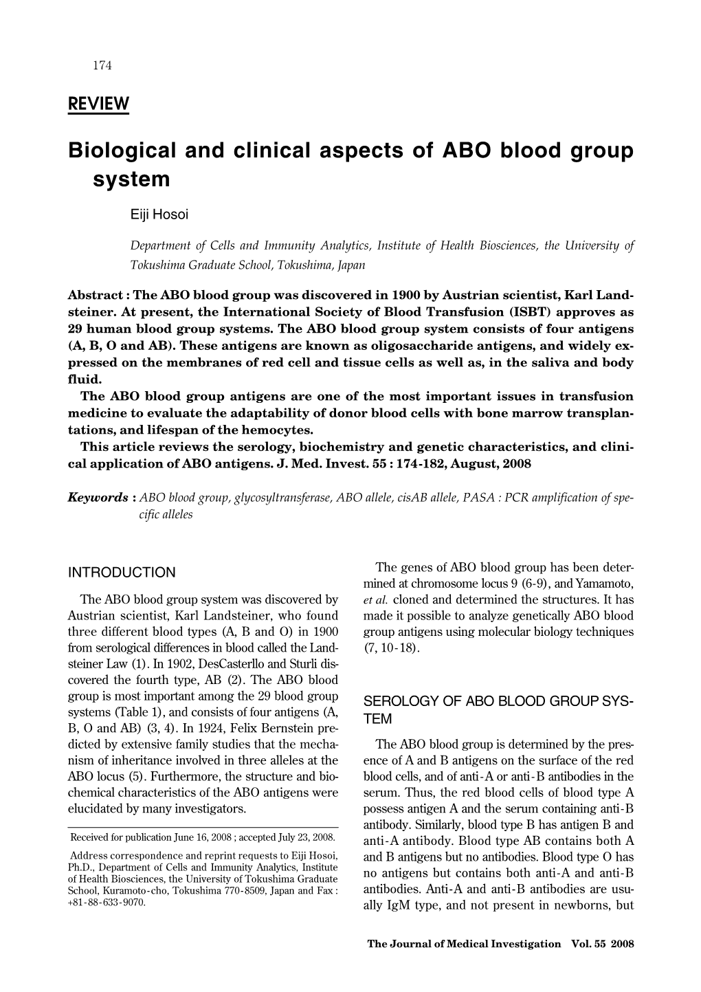 Biological and Clinical Aspects of ABO Blood Group System