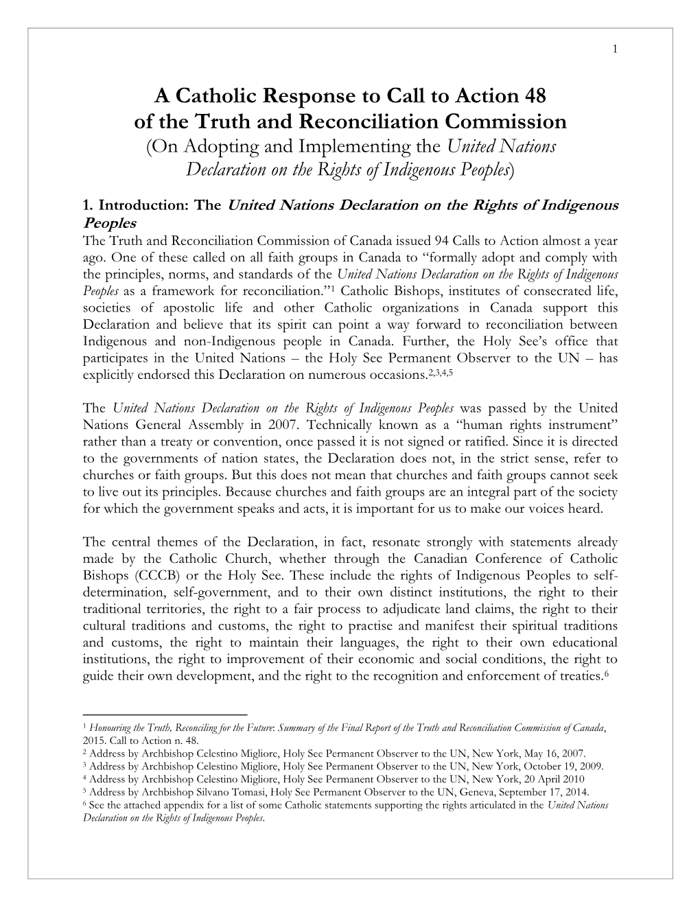 A Catholic Response to Call to Action 48 of the Truth and Reconciliation