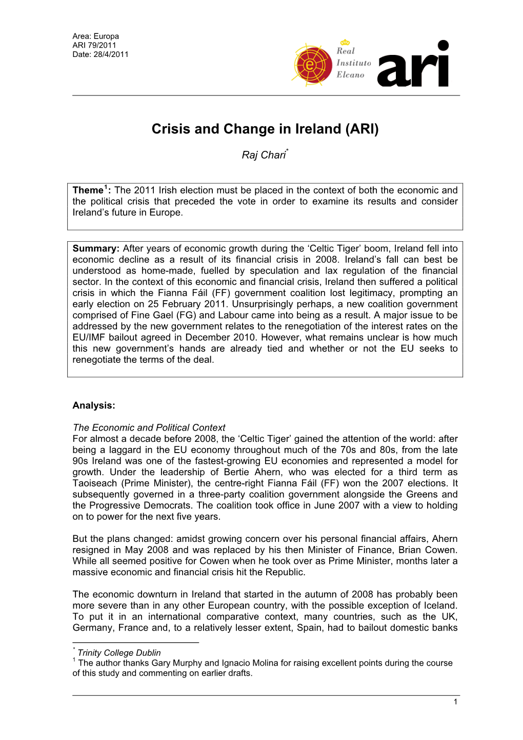 Crisis and Change in Ireland (ARI)