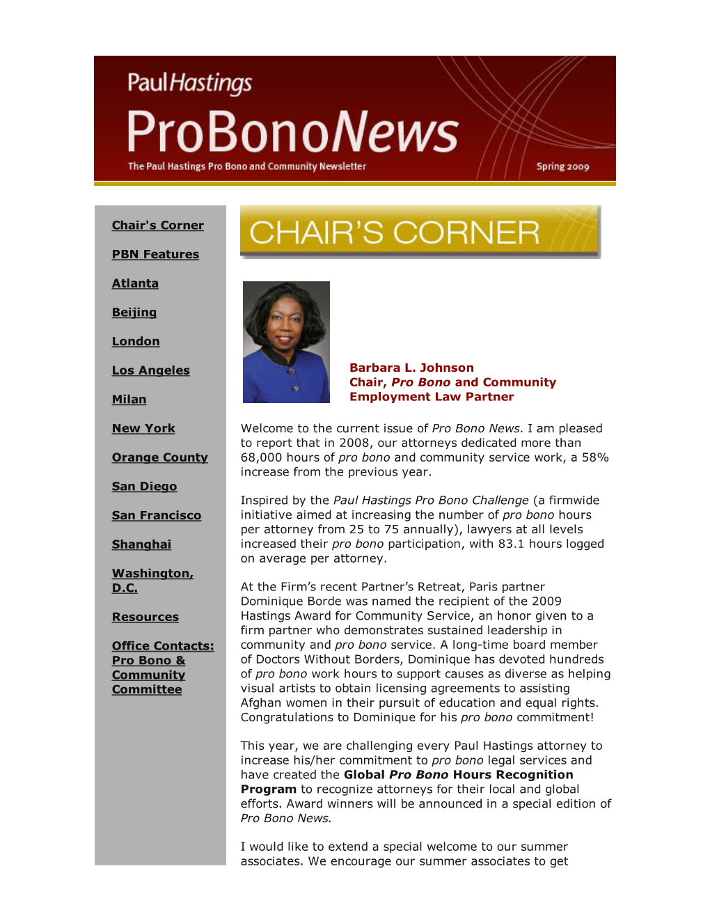 Barbara L. Johnson Chair, Pro Bono and Community Employment Law