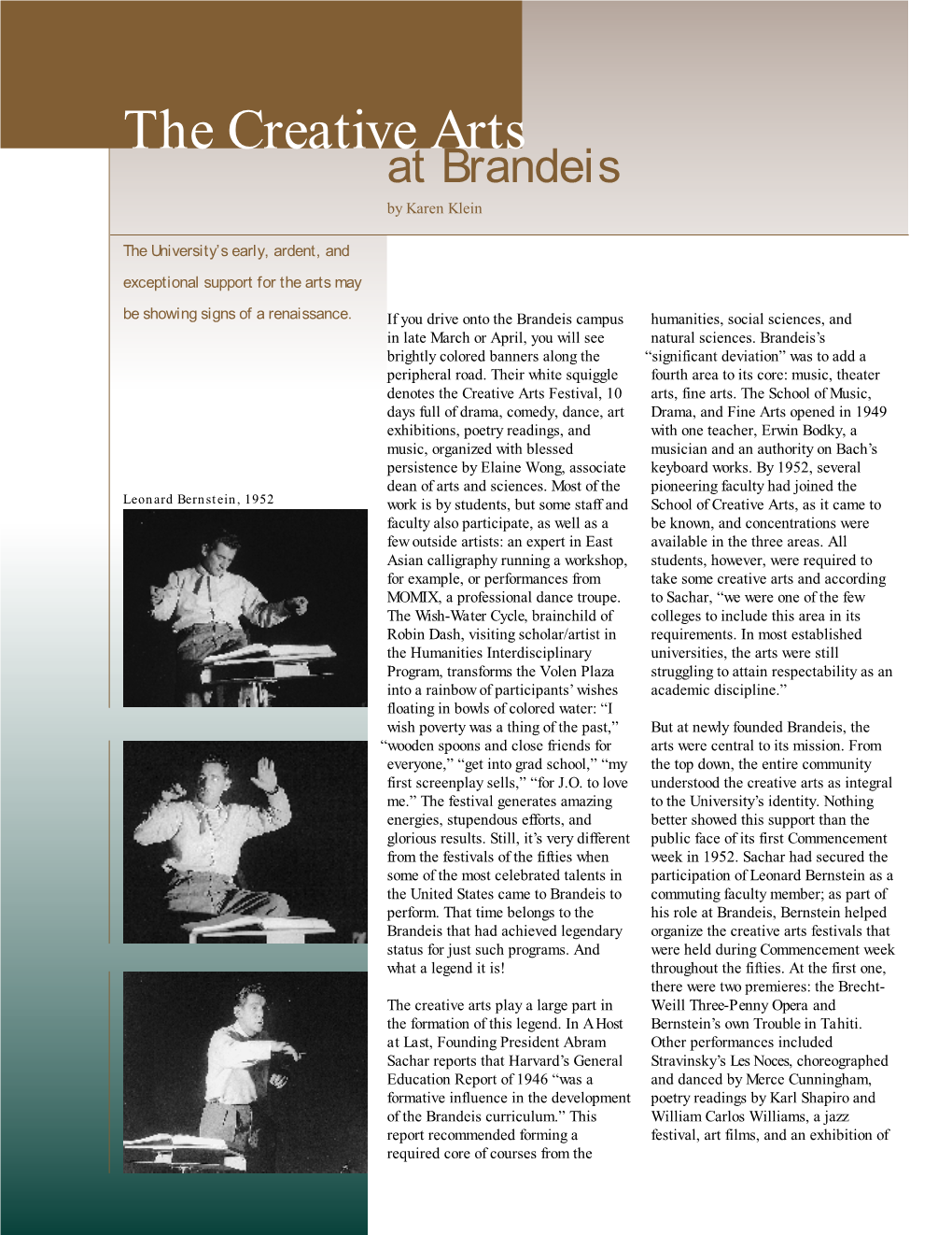 The Creative Arts at Brandeis by Karen Klein