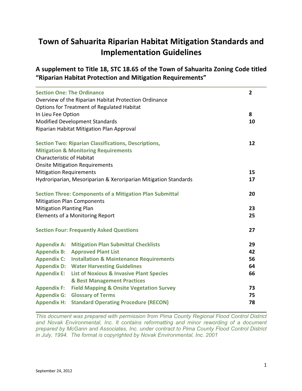 Riparian Habitat Mitigation Standards and Implementation Guidelines