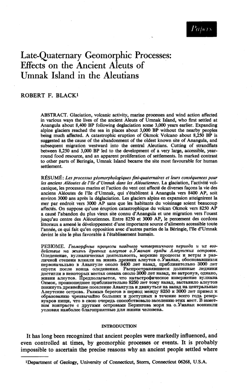 Late-Quaternary Geomorphic Processes: Effects on the Ancient Aleuts of Umnak Island in the Aleutians