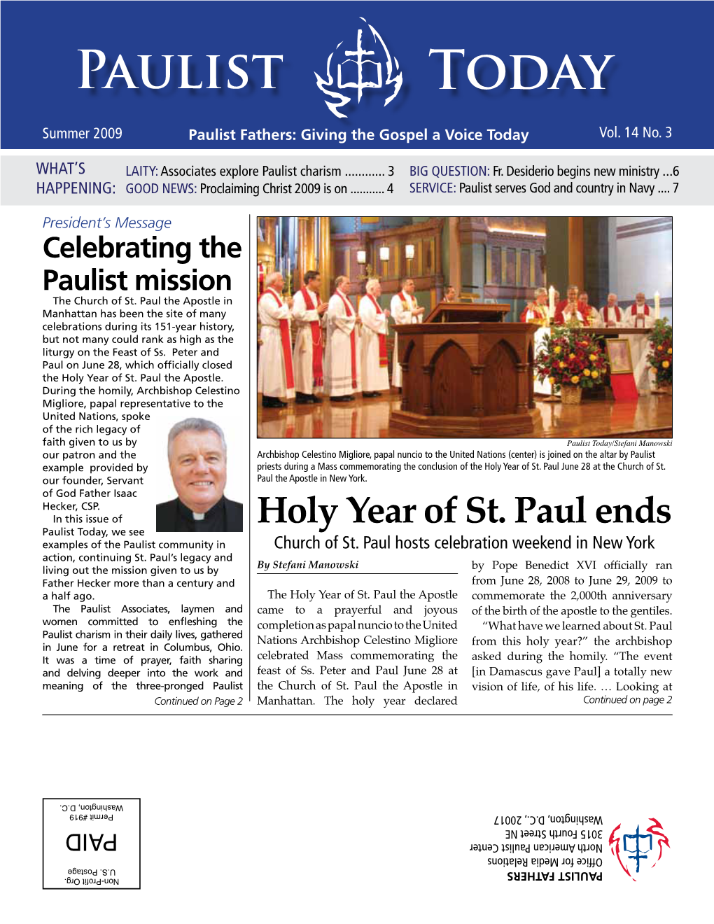 Holy Year of St. Paul Ends Examples of the Paulist Community in Church of St