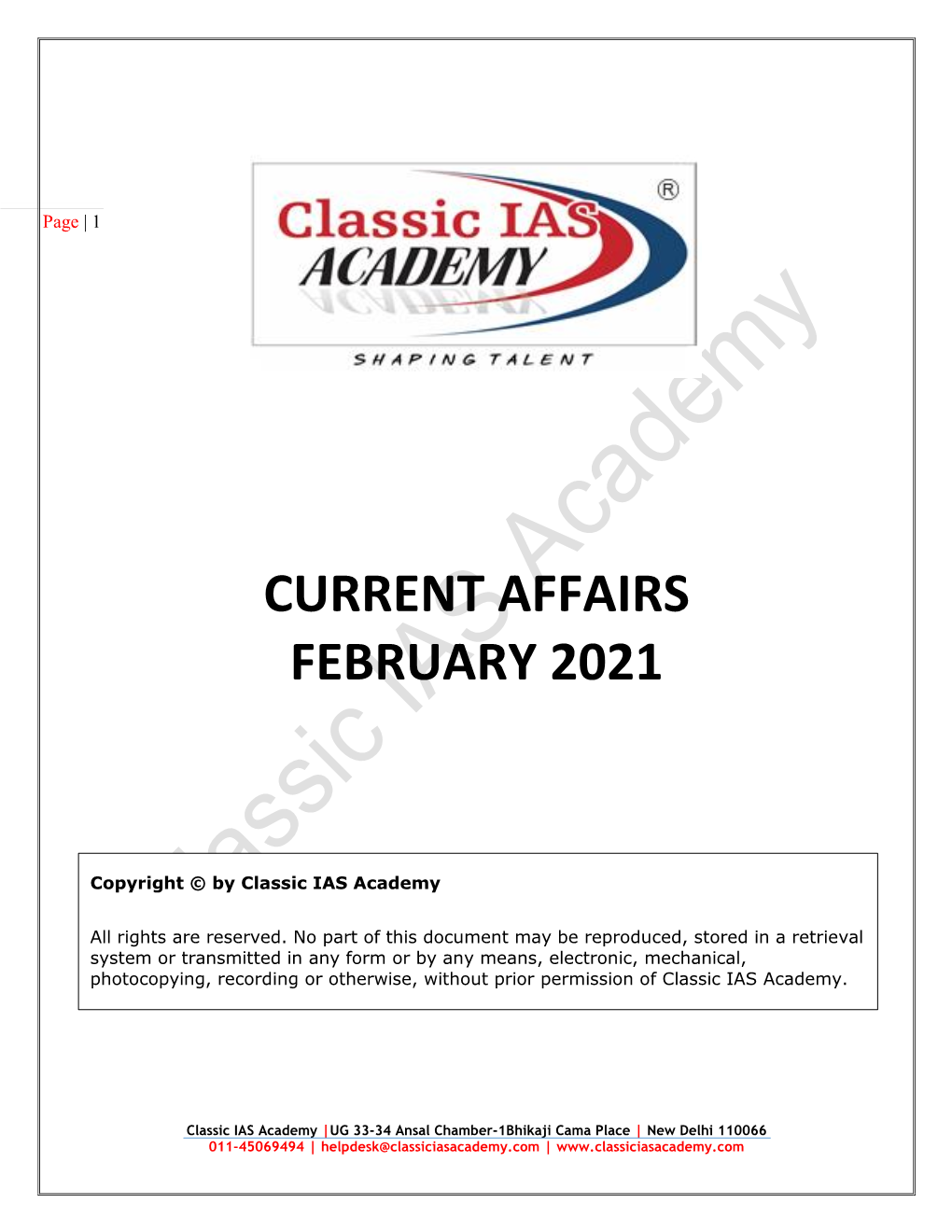 Current Affairs February 2021